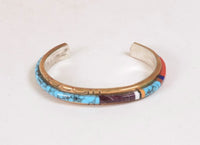 Navajo Brass and Sterling Silver Multi Stone Inlay Bracelet
