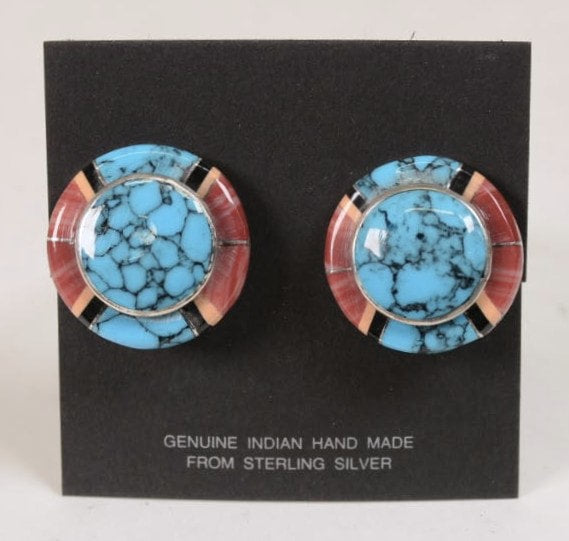 Navajo Clip Earrings: Sterling Silver with Inlay