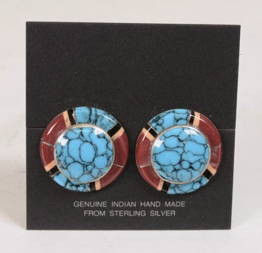 Navajo Clip Earrings: Sterling Silver with Inlay