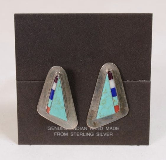 Navajo Sterling Silver Post Earrings with inlay