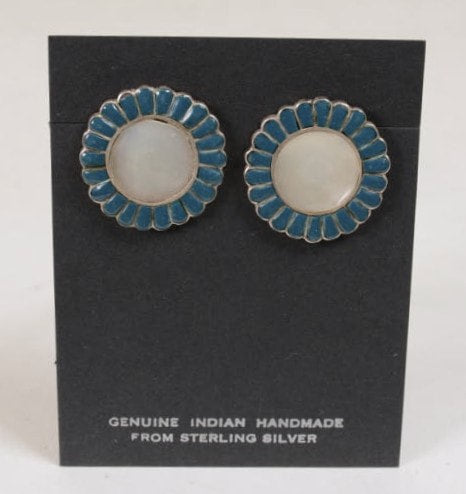 Vintage Navajo or Zuni Sterling Silver, Flower Earrings