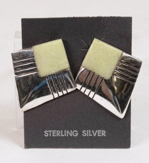 Navajo Earrings: Sterling Silver and Serpentine