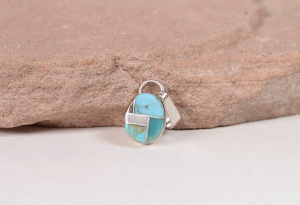 Navajo Turquoise and Mother of Pearl and Amythyst Inlaid Pendant with Silver