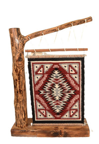 Navajo Rug on Upright Wooden Looms with Base by Vercinda Begay