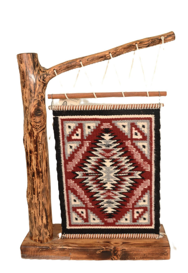 Navajo Rug on Upright Wooden Looms with Base by Vercinda Begay