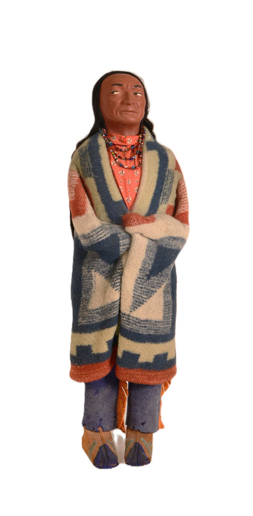 Large "Skookum" Doll with blanket wrap and seed bead necklace