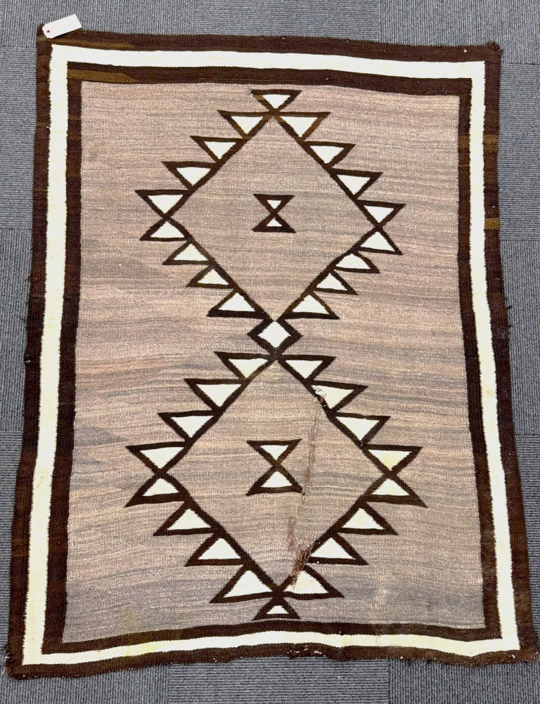 Early Navajo Rug; Two Gray Hills -  Damaged