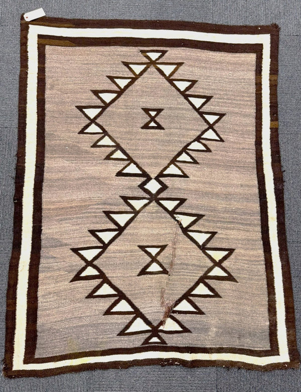 Early Navajo Rug; Two Gray Hills -  Damaged