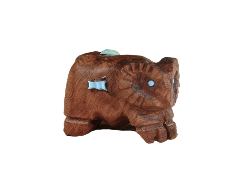 Zuni Fetish Wood Ram By S. Mattio with Turquoise