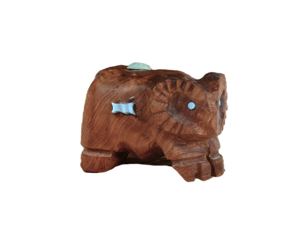 Zuni Fetish Wood Ram By S. Mattio with Turquoise