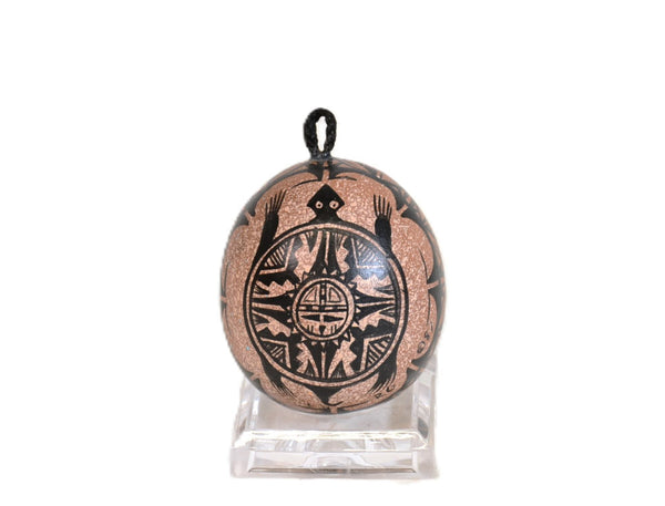 Acoma Gourd Art - Egg shaped with turtle ornament with Mimbres Motif