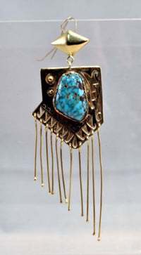 Gold  pendant by Carlos White Eagle with turquoise setting