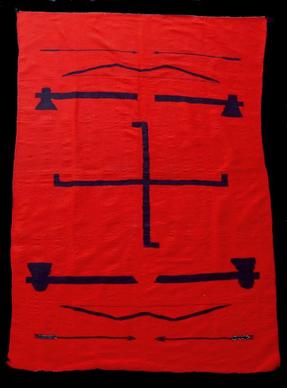 Navajo American Solid Raveled Flannel Field with Germantown details;  Pictorial Blanket