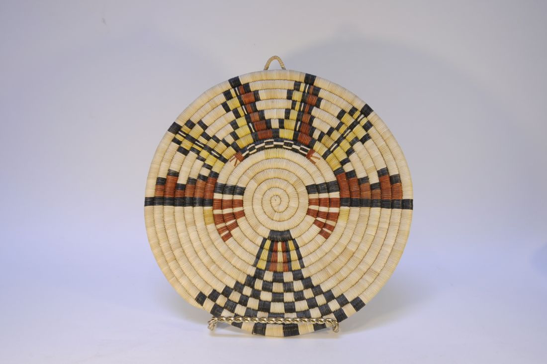 A Hopi Coiled Basket - Shalako Cloud Kachina Motif