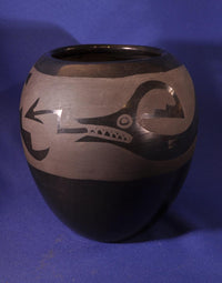 San Ildefonso Pueblo pottery jar; Avaynu motif