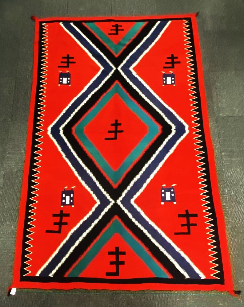 Navajo Pictorial Blanket with houses or Trains ; Early Germantown Blanket