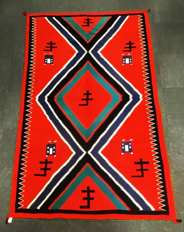 Navajo Pictorial Blanket with houses or Trains ; Early Germantown Blanket