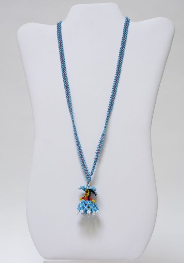 Zuni Pueblo Fine Beaded Blue Necklace with small Female with Sombrero