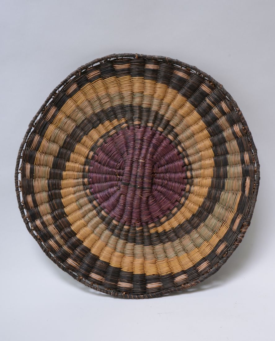 Hopi Wicker Basket, Bearded Kachina with Clouds, Third Mesa