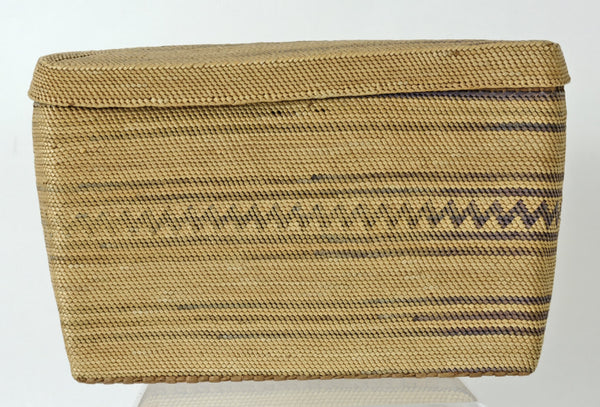 Large Makah rectangular basket with lid; Regalia Basket