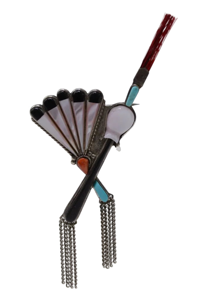 Zuni Inlay Pin Native American Church - Fan and Rattle