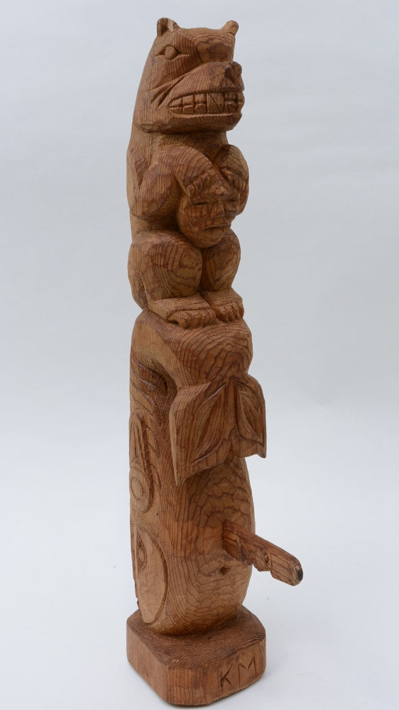 Totem Pole  Coast Salish Wood Carving by Kelly Moses, Noted Tualip Carver