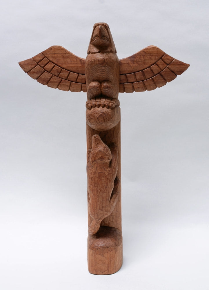 Wolf / Eagle Totem Carving by Coast Salish Wood Carving by Kelly Moses