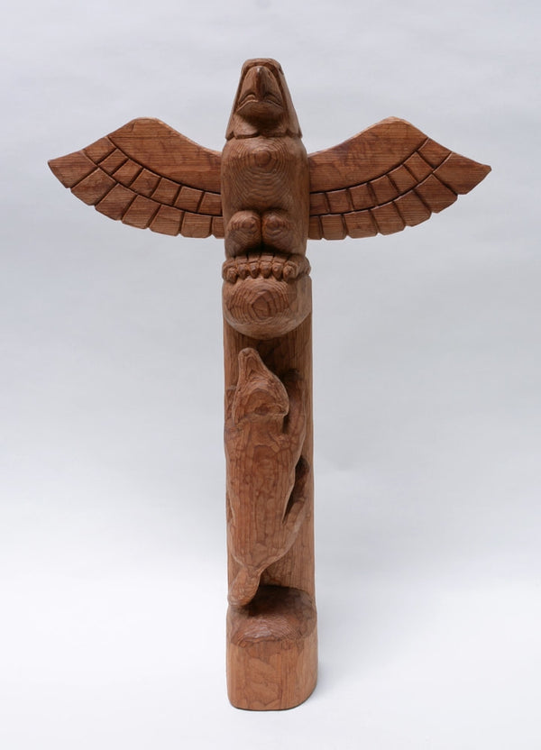 Wolf / Eagle Totem Carving by Coast Salish Wood Carving by Kelly Moses