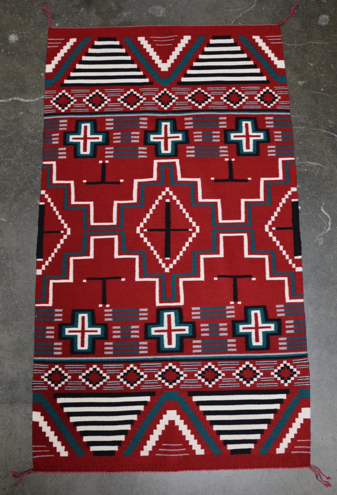 Fine Navajo Rug Ganado Classic Revival Childs Blanket Serape Pattern 62" x 36"