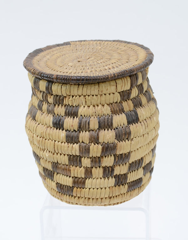 Papago lidded basketry jar