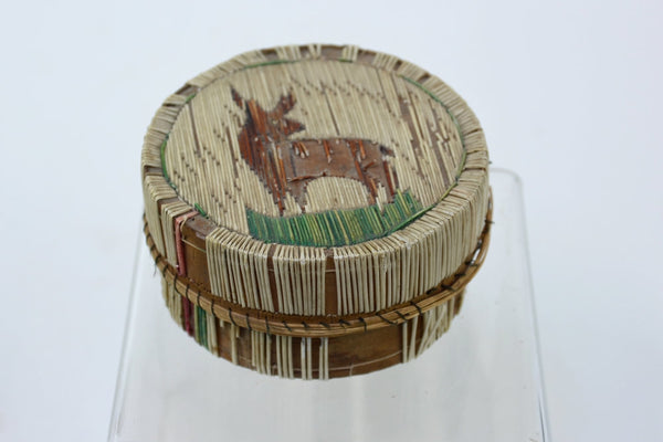Ojibwe Porcupine Quill covered birch bark basket