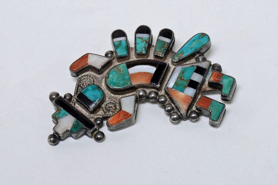 Zuni Rainbow Pin with Inlaid Stones 2.75"