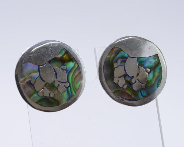 Taxco Screw Back Earrings with Abalone inlay