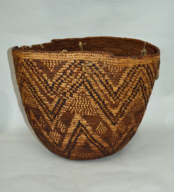 Very Large Coast Salish Burden Hard Basket with tump lines