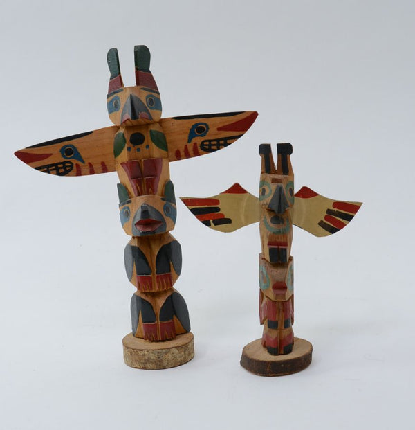 Pair of Antique Northwest Coast Totems from Old Seattle Collection
