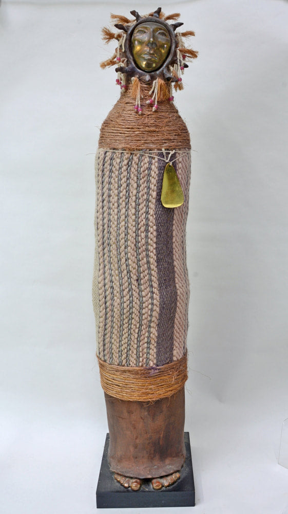 Mixed Media Tall Figure with Bronze and Cloth By Marcia