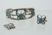 Vintage Zuni Butterfly Jewelry Set - Sterling Silver - Bracelet, Ring, Pendant