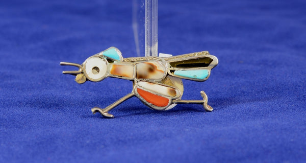 Antique Zuni inlay Roadrunner Pin