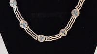 Taxco Sterling Silver & Inlay Necklace Three Wavy Bars and Clover Motif