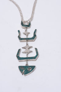 Taxco Mexico Sterling Silver Fish Pendant with green stone inlay