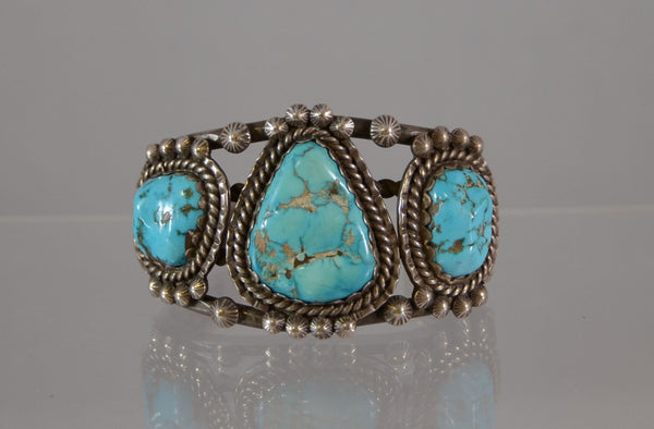 Heavy Navajo Turquoise and Sterling Silver Bracelet by Dan Simplicio