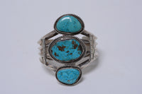 Heavy Navajo Bracelet with Three Morenci Turquoise Stones