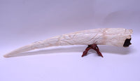Very Fine Walrus Ivory CarvedTusk by Noted Native Eskimo Carver Sam Dimmick of Nome, Alaska.