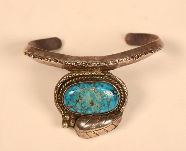 Estate Jewelry Navajo Bracelet Sterling Silver and Turquoise Cuff Bracelet
