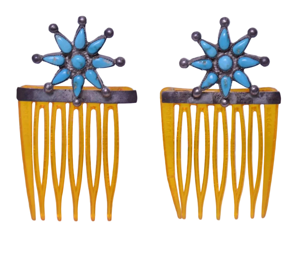 Antique Zuni Jewelry ca. 1945 Petit-Point Combs - 1" Star Design