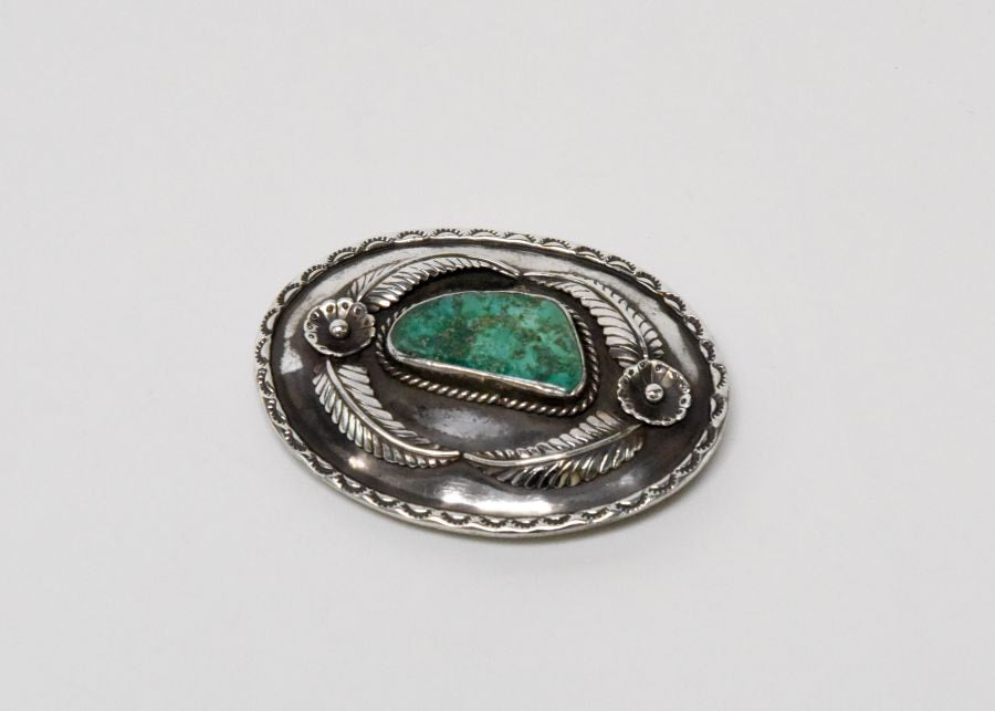 Navajo buckle with single large, Natural Nevada Turquoise setting