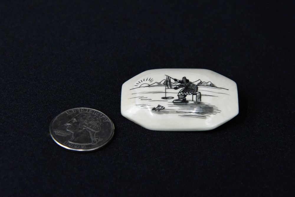 Eskimo Walrus Ivory Scrimshaw Pin