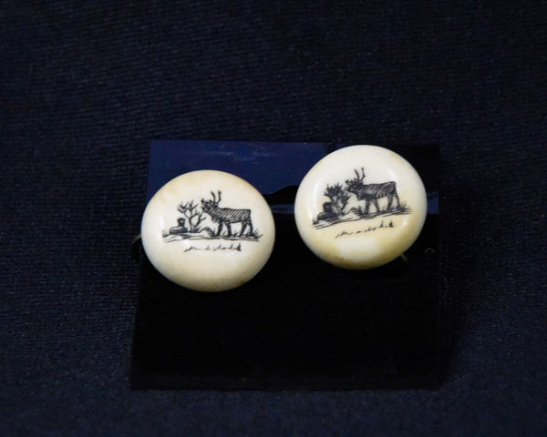 Eskimo Walrus Ivory Screw Back Earrings