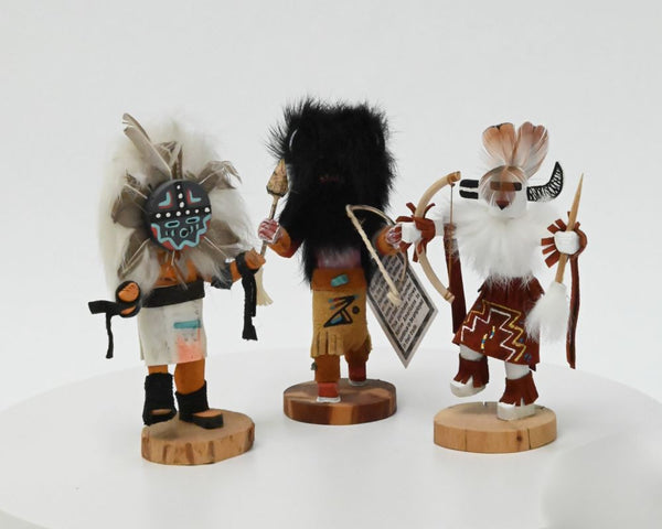 Three Navajo - Hopi Pueblo Sunface - Buffalo - One Horn Kachinas Dolls