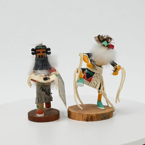 Navajo Hopi Pueblo Corn Maiden Kachina Doll By RM Delgarito and Navajo Rainbow Kachina Doll By W. Yazzie